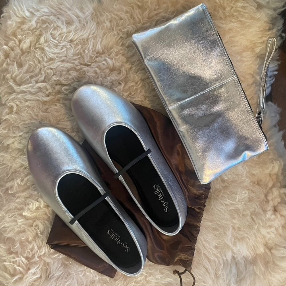 NEW RARE Neon Moon Disco Silver Leather Mary Jane 90s Ballet Flats - 10